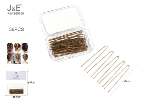 [989556] [12u/cx]Set de 36 horquillas U paralelas doradas 6 cm