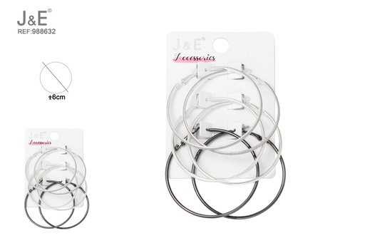[988632] [6u/cx]Pendientes plata gruesa y negro pistola 3 pares