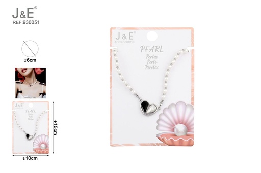 [930051] [6u/cx]Collar de perlas corazón blanco y negro - Tamaño 6, color blanco K