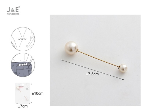[988893] [12u/cx]Broche con perlas grandes y pequeñas 7.5 cm