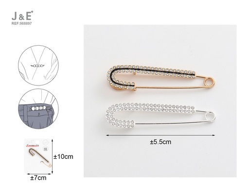 [988897] [12u/cx]Broche con dos filas de diamantes de 5.5cm