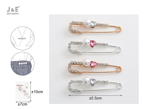 [988905] [12u/cx]Broche de perlas en forma de corazón 5.5cm