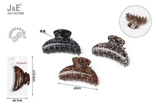 [927099] [12u/cx]Pinza de garra de 9.0cm - Patrón de leopardo en 3 colores
