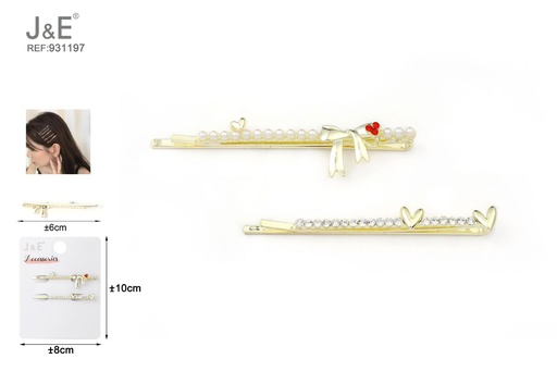 [931197] [12u/cx]Set de pinzas con diseño de corazón y cinta 2 piezas