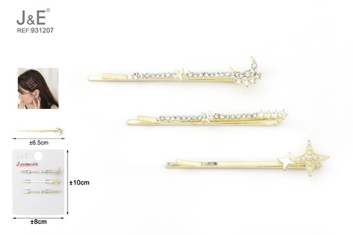 [931207] [12u/cx]Set de pinzas rectas con detalles de diamante estrella 3 piezas