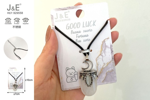 [929558] [12u/cx]Colgante ovalado con soporte de aleación luna y estrella 2x4.5 cm, cristal blanco