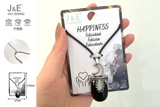 [929562] [12u/cx]Colgante ovalado con soporte de aleación luna y estrella 2x4.5 cm, obsidiana